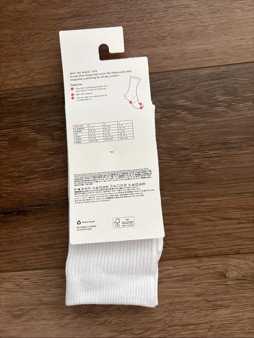 lululemon athletica Daily Stride Ribbed Crew Socks - White with Black Logo
